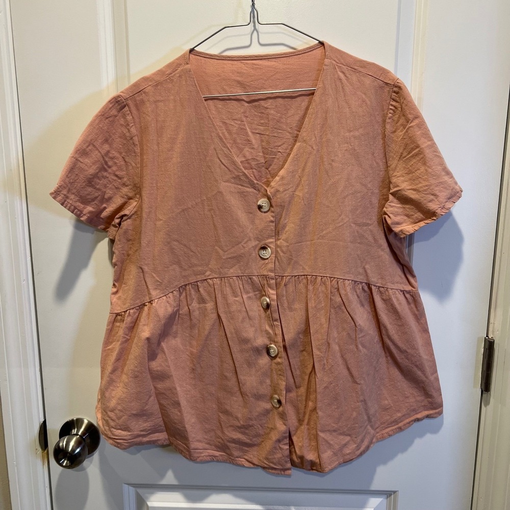 Unbranded Womens Top Peplum Button‎ Front Dusty Rose 2XL